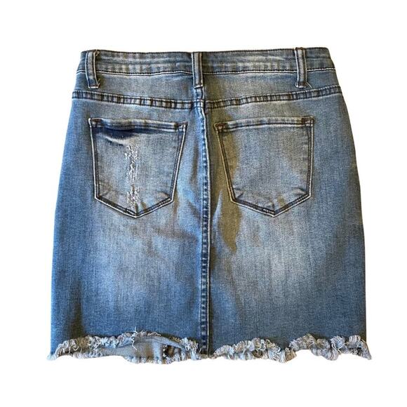 KanCan Distressed Denim Skirt Size 3/25 Raw Hem High Waist Mini Jean Skirt 721G - Picture 6 of 6